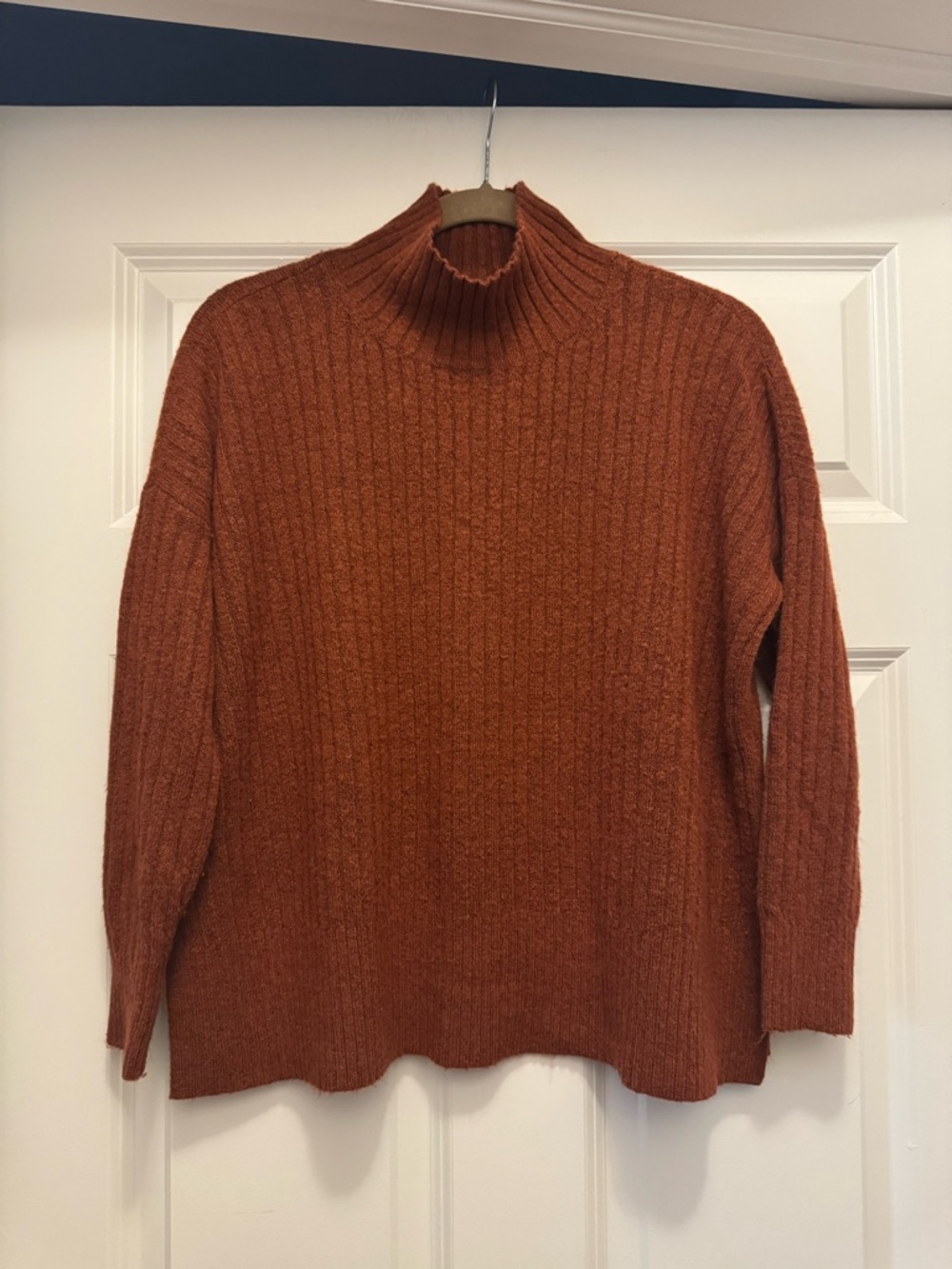 LOFT Ribbed Cowl Neck Sweater in Rust